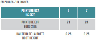 Tableau - Pointure et hauteur - Bottes