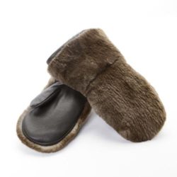 fur mittens mitaines en fourrure de castor rasé brun enfant