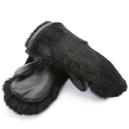 leather and fur mittens