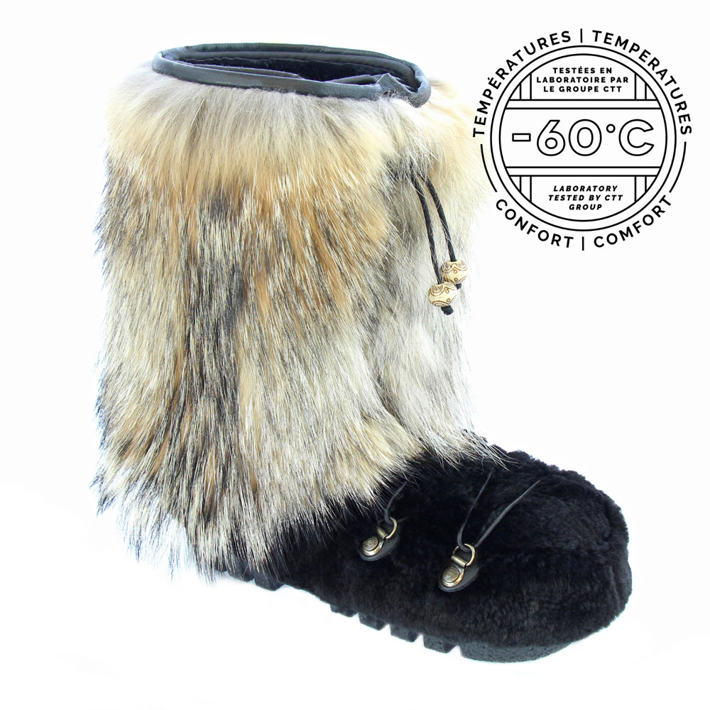 Botte en fourrure castor noir et coyote