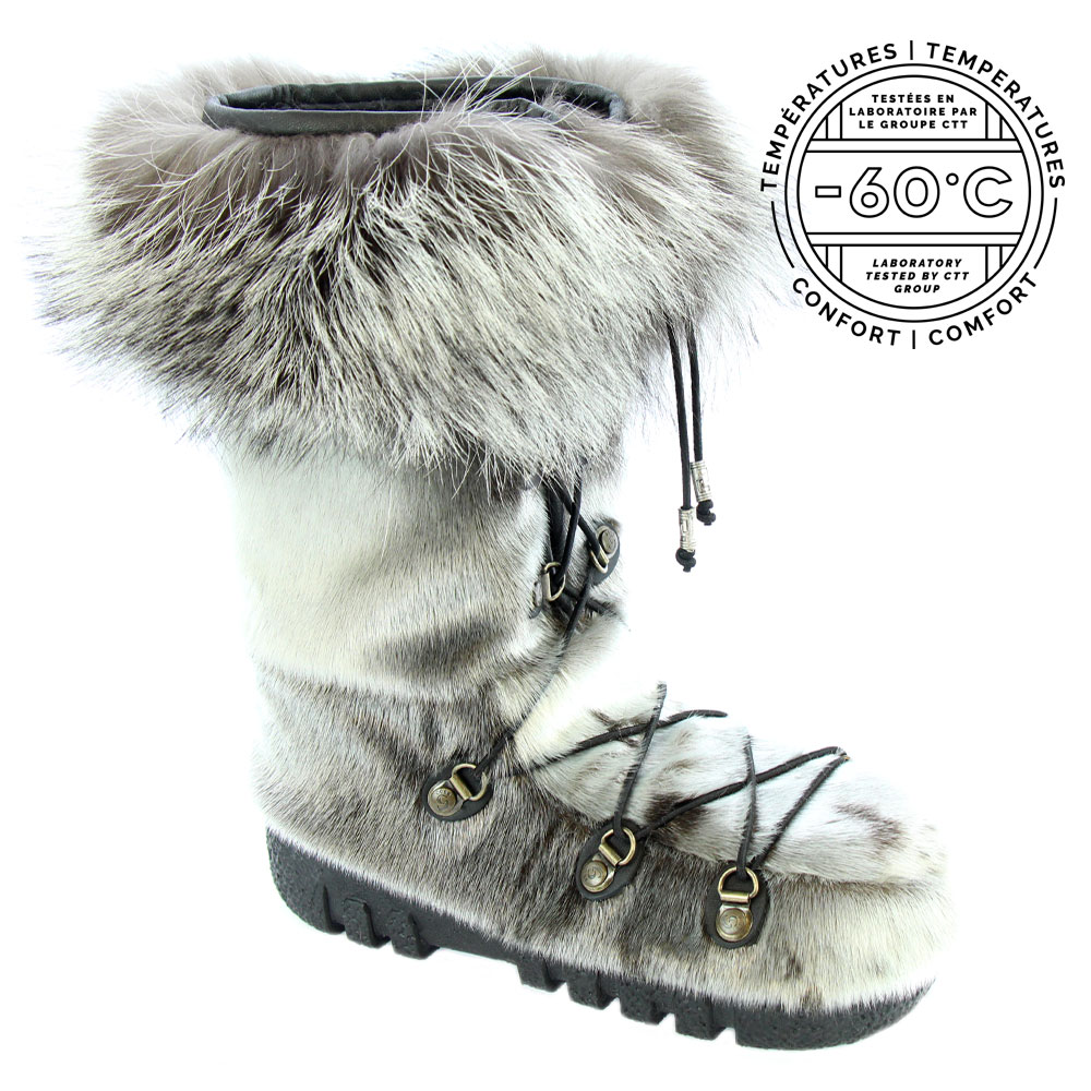 Sealskin boots with silver fox fur