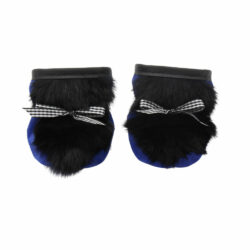 Baby slippers made in Canada - black rabbit and blue suede