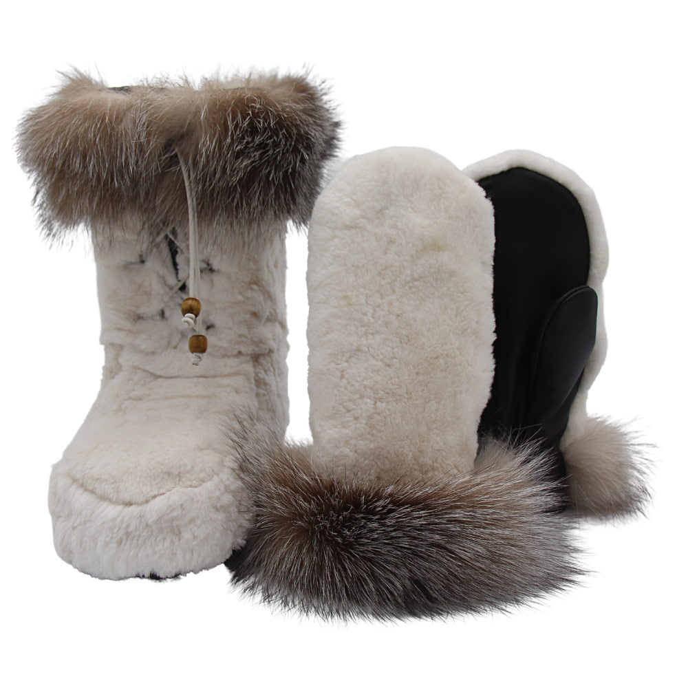 Real fur boots with white Shaved Beaver and fox | Grenier furs