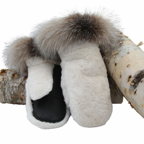 beaver fur mitt - white