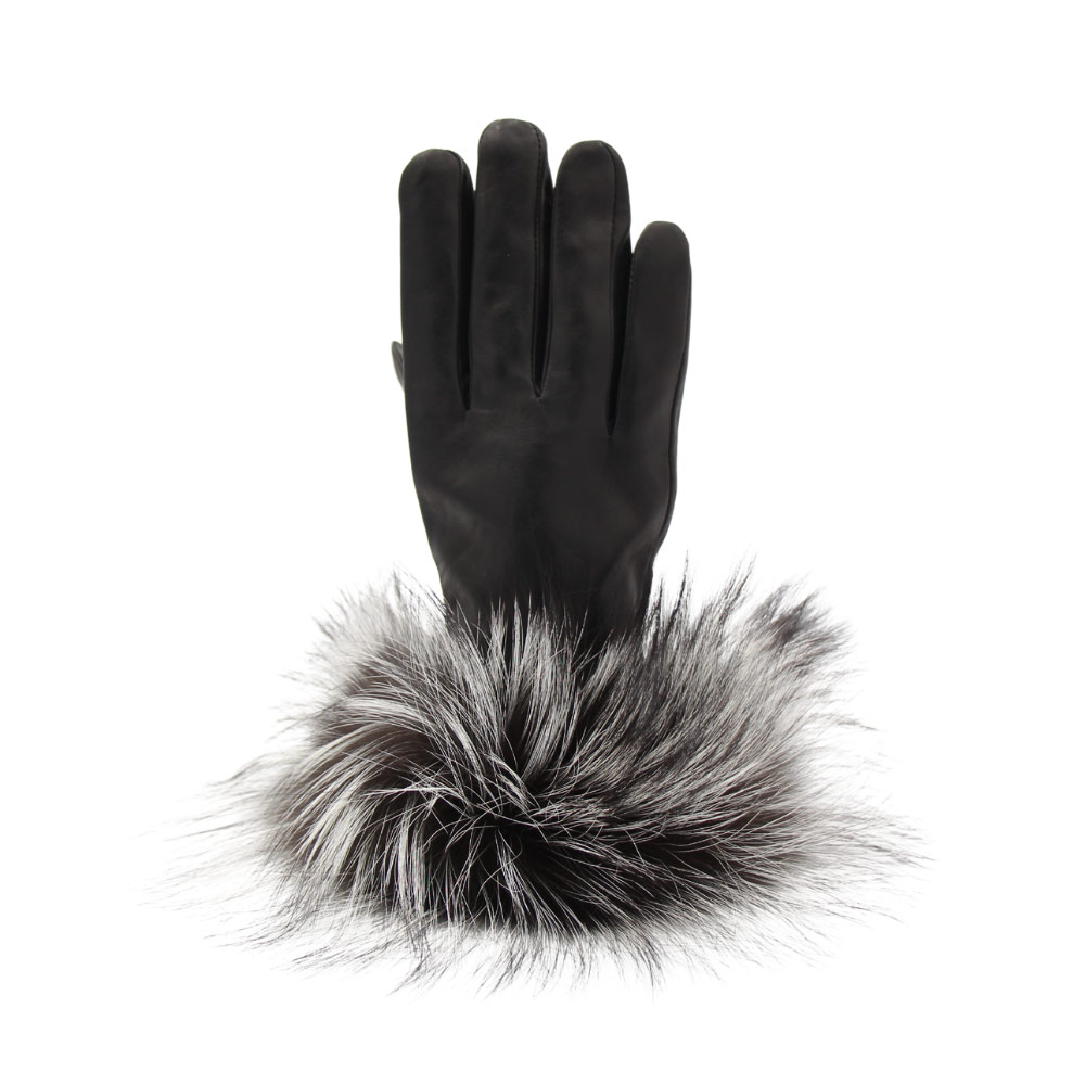 Leather gloves with fur Free Shipping Fourrures Grenier