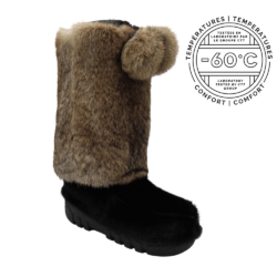 women's winter boots in black seal and beige rabbit