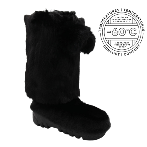 Fur boots for women in black sealskin and black rabbit