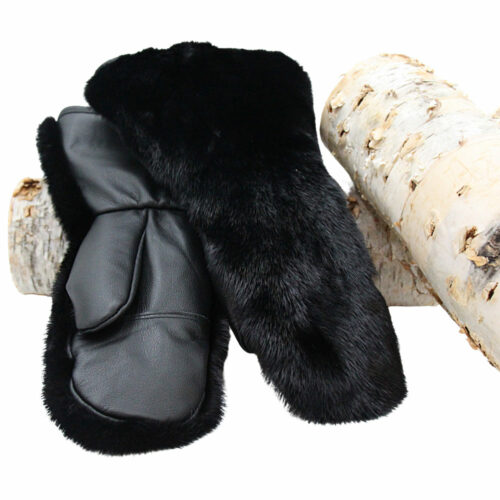 Genuine black otter fur mittens