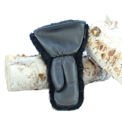 Warmest mittens in black beaver fur snowmobile model | FG