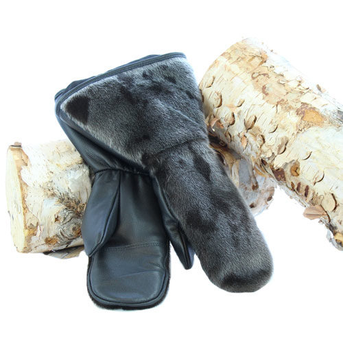 natural seal skin snowmobile mittens