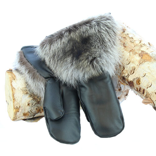 snowmobile mittens natural raccoon leather hand