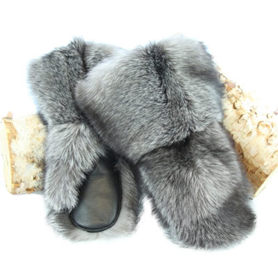 Fur mittens - Deluxe Snowmobile mittens in Silver fox | FG