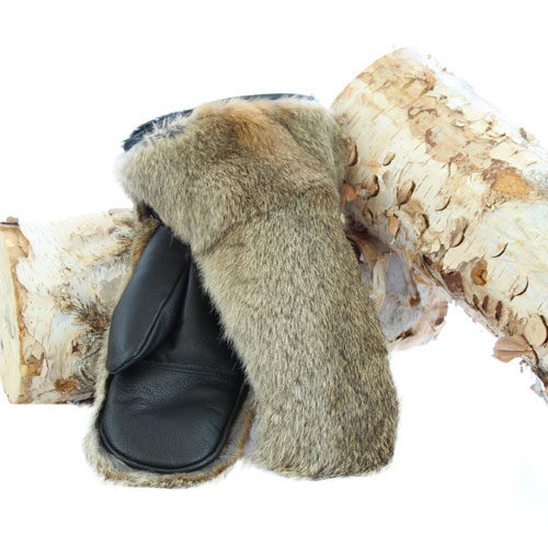 Snow mittens in rabbit fur and leather Quality warmth FG