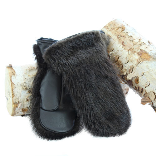 Natural beaver fur mittens outdoor model