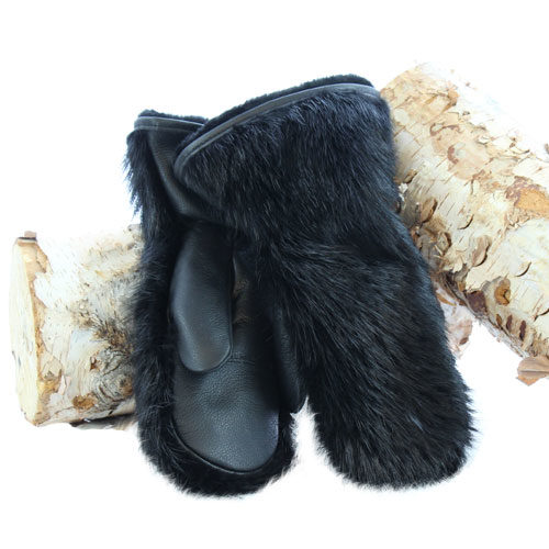 black beaver fur mittens outdoor model