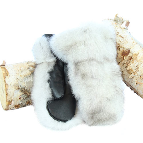 Fur Mittens - Norwegian fox fur and leather - outdoor model