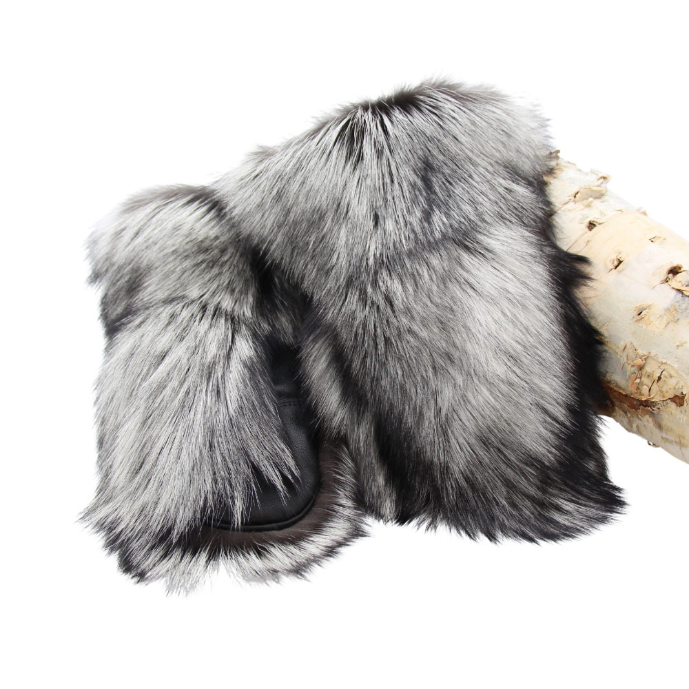 Fur mitten with silver fox fur - Deluxe, Made in Canada