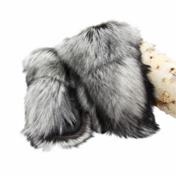 Handmade silver fox fur mitten by Fourrures Grenier