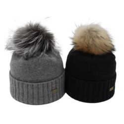 Real fur pompom toque available in grey or black