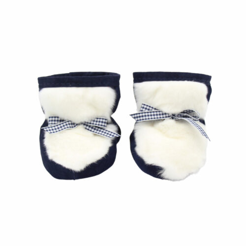 bottine pour bébé suède marin fourrure de lapin blanc