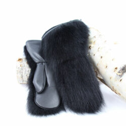 Snowmobile warm mittens black in genuine raccoon fur